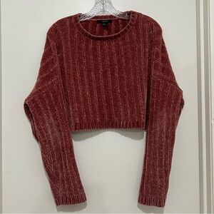 F21 Women's Oversized Soft Cropped Sweater Chenille Knit Dusty Rose Mauve Large